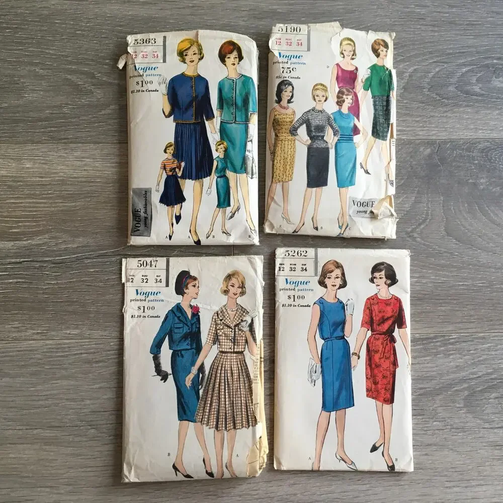 Vintage Vogue Sewing Patterns Set of 4 SIZE 12 Bust 32 1960s Mod MCM Dress Suit